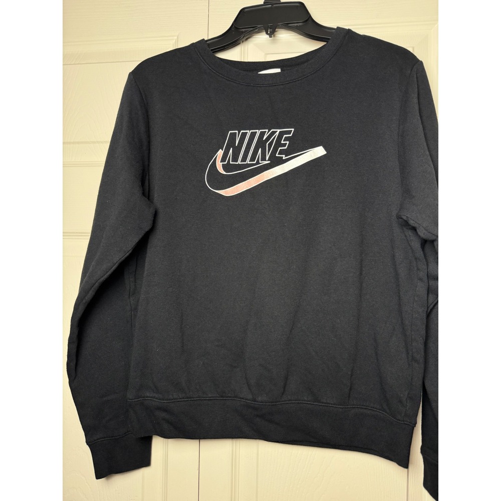 Nike Sportswear Womens Crewneck Sweatshirt Black Logo Swoosh Pullover XS